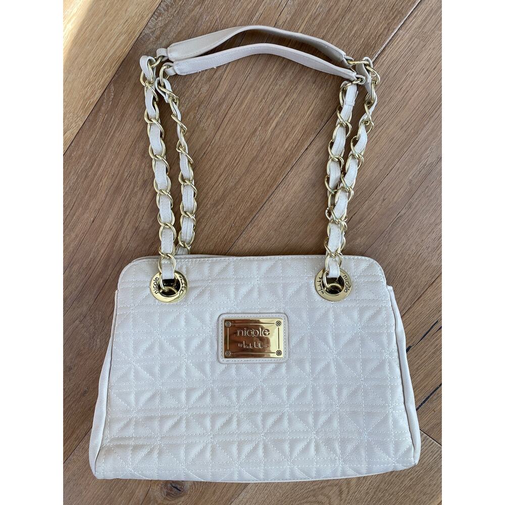 Nicole Miller Quilted Faux Leather Shoulder Bag With Chain Straps